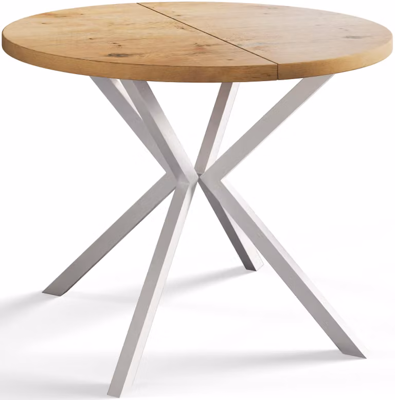 Alpi Moebel, Tavolo da Pranzo Rotondo, Tavolo da Cucina Allungabile, Diamentro: 90-170 cm, Gambe in Metallo Bianche, Lancelot, Collezione Loft Liten