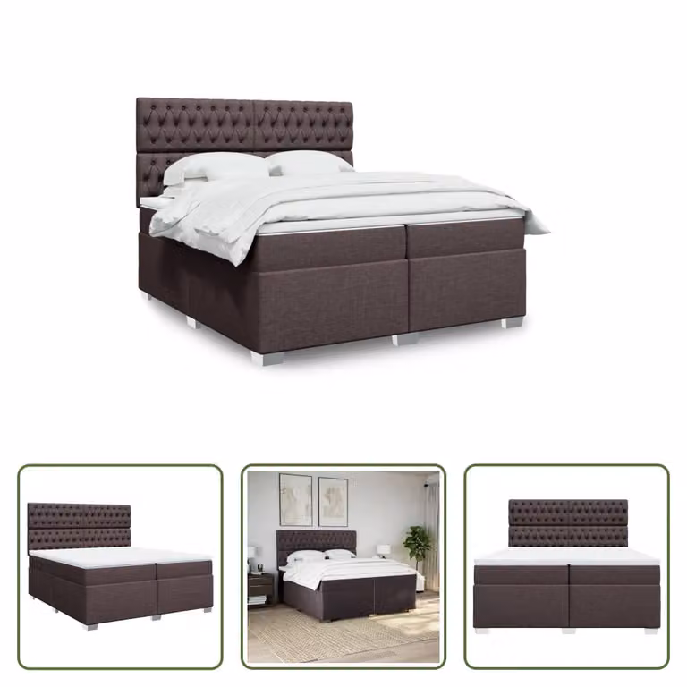The Living Store Letto a molle con materasso marrone scuro 200x200 cm in tessuto