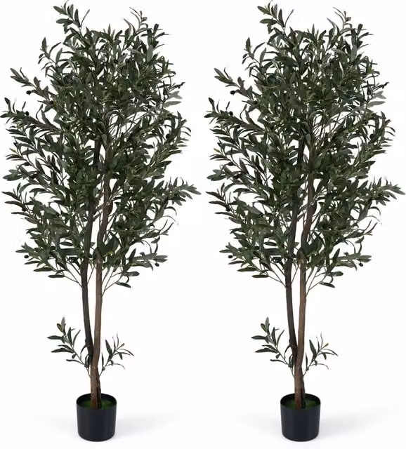 Alberi finti ulivo 2 pezzi frutti muschio realistici tronco pe robusto, Alberi foglie tessuto multicolore soggiorno camera letto ufficio 1,8 m