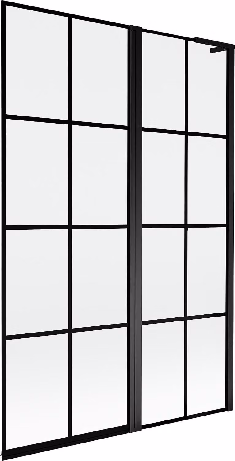 Mexen Mist L paratia per vasca da bagno 2 ante destra 120 x 150 cm, griglia nera, nero - 8A9L-120-011-70-77-P