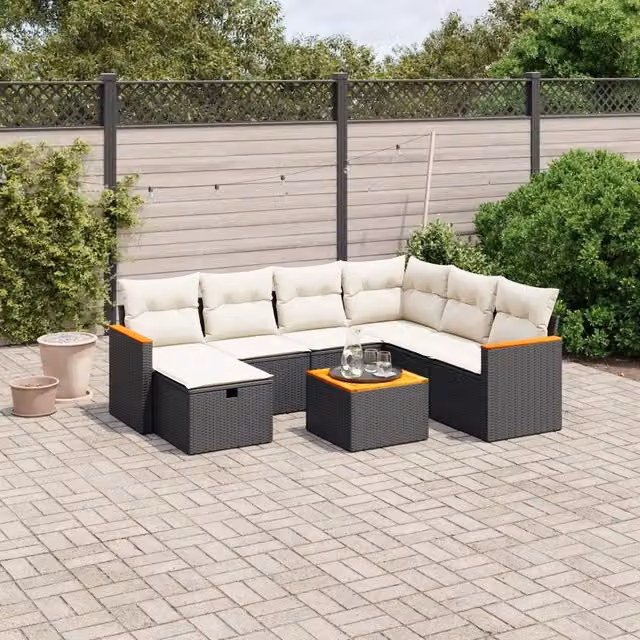 Set Divani da Giardino con Cuscini 8 pz Nero in Polyrattan 3265333