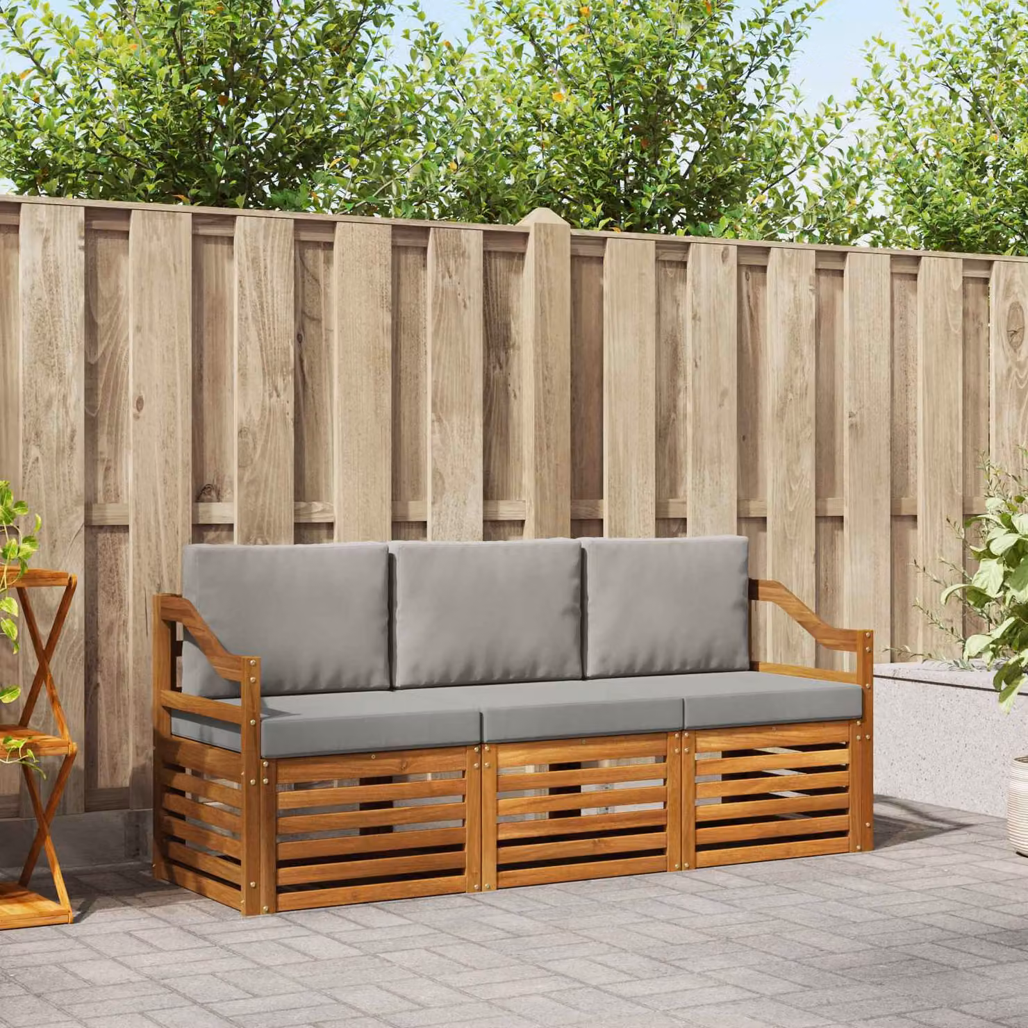 Set di divani da giardino vidaXL in legno di acacia con cuscini grigi e marroni