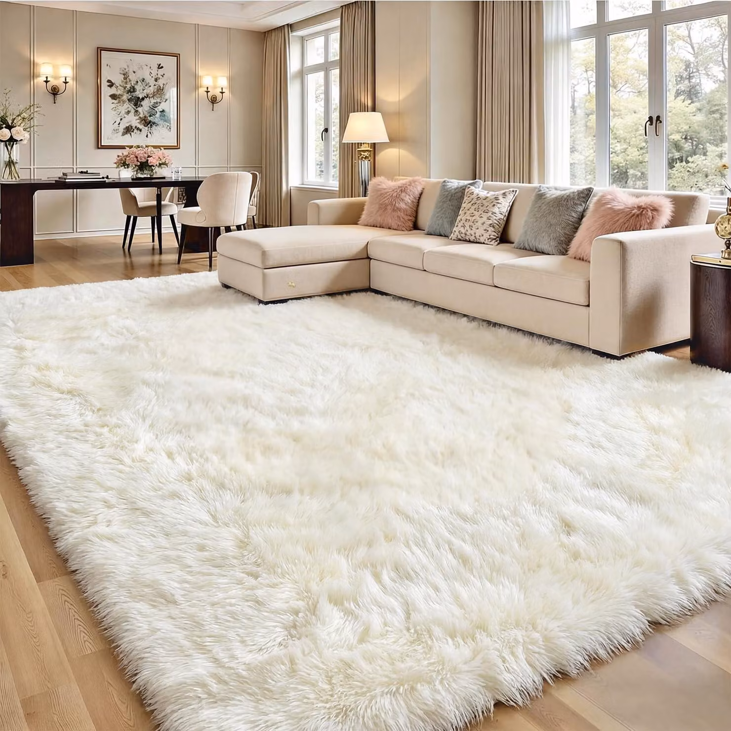 Omgoods - Tappeto beige ad alta brillantezza, 160x230 cm - Lavabile e morbido