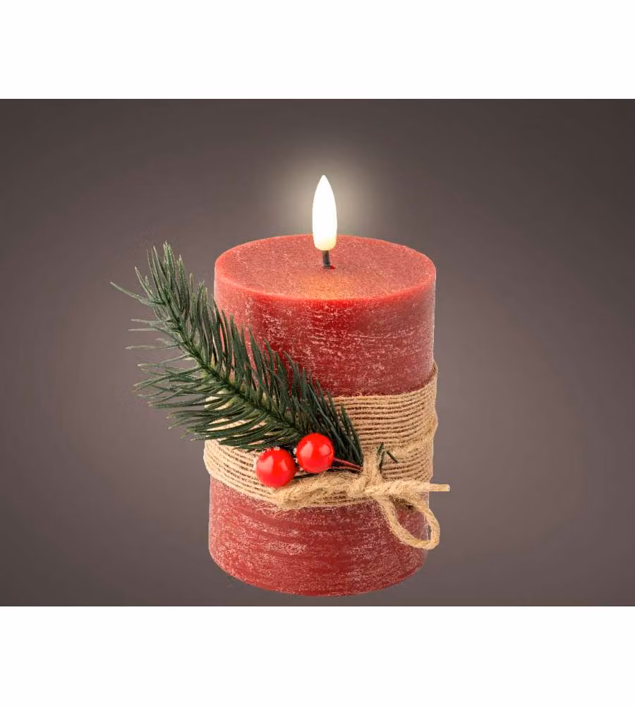 Lumineo Candela Wick Rossa - Luce Calda LED - 7,5x13 cm
