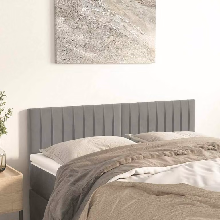 Testiera per letto vidaXL in velluto grigio chiaro con struttura in legno L: 144 cm, P: 5 cm, H: 78-88 cm