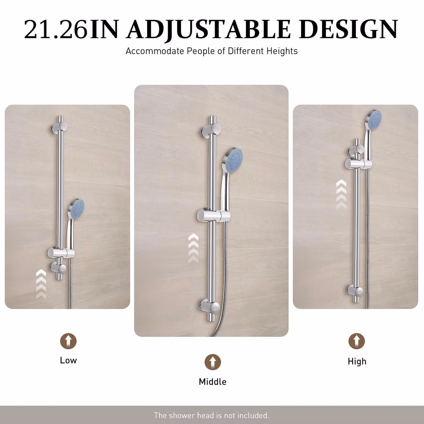 Guida scorrevole per doccia, acciaio inossidabile 304, altezza regolabile 54 cm, rotazione completa a 360°, montaggio a parete, superficie lucida