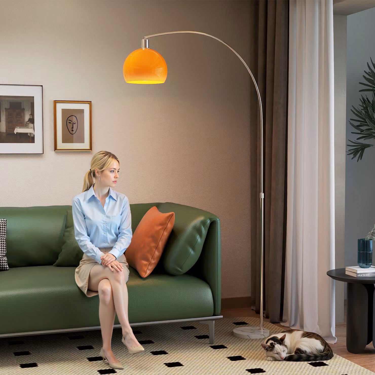 Lampada da terra ad arco HOMCOM con interruttore a pedale in marmo, metallo e plastica, Bianco e Arancione, L/P/H: 26 x 90 x 180 cm – 2