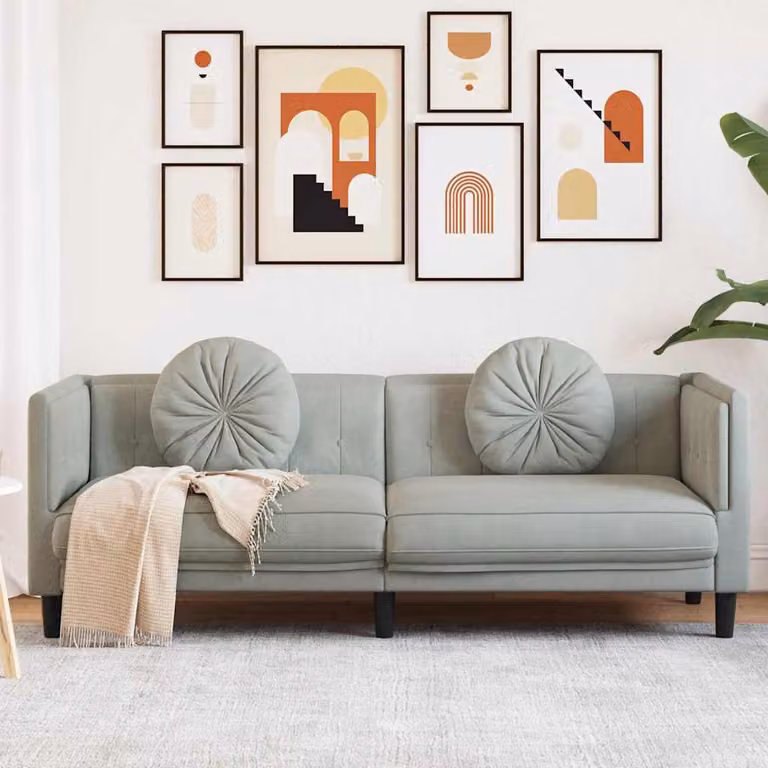 vidaXL Divano a 3 Posti Moderno in Velluto Grigio con Cuscini, L: 193.5 cm, P: 77 cm, H: 70 cm