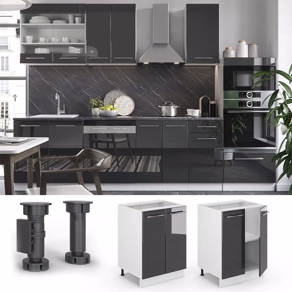 Mobiletto base cucina Fame-Line Vicco Antracite e Bianco lucido con ante a battente L 60 cm – 2