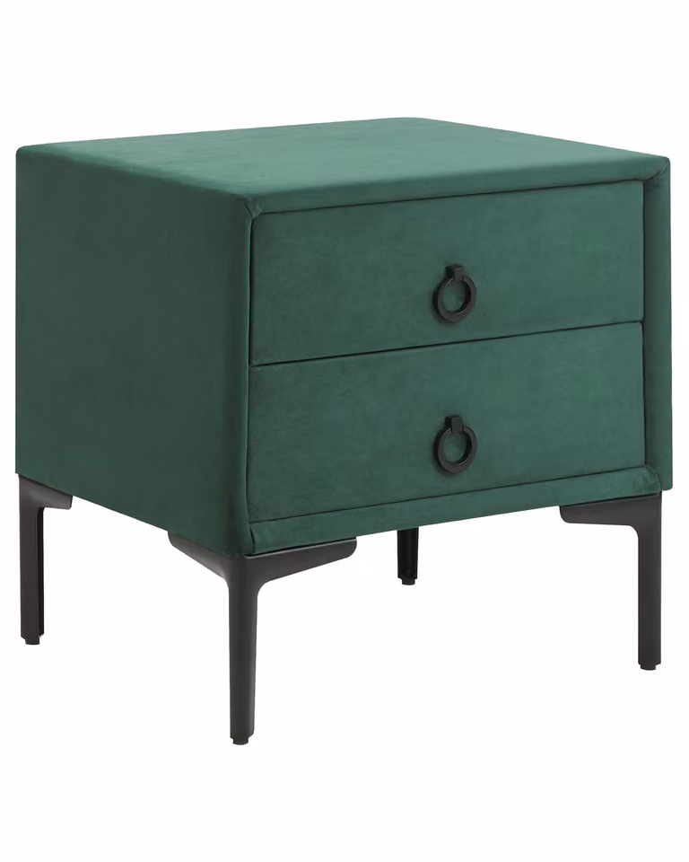 BELIANI Comodino in velluto imbottito verde scuro 2 cassetti gambe in metallo nero tavolino stile moderno