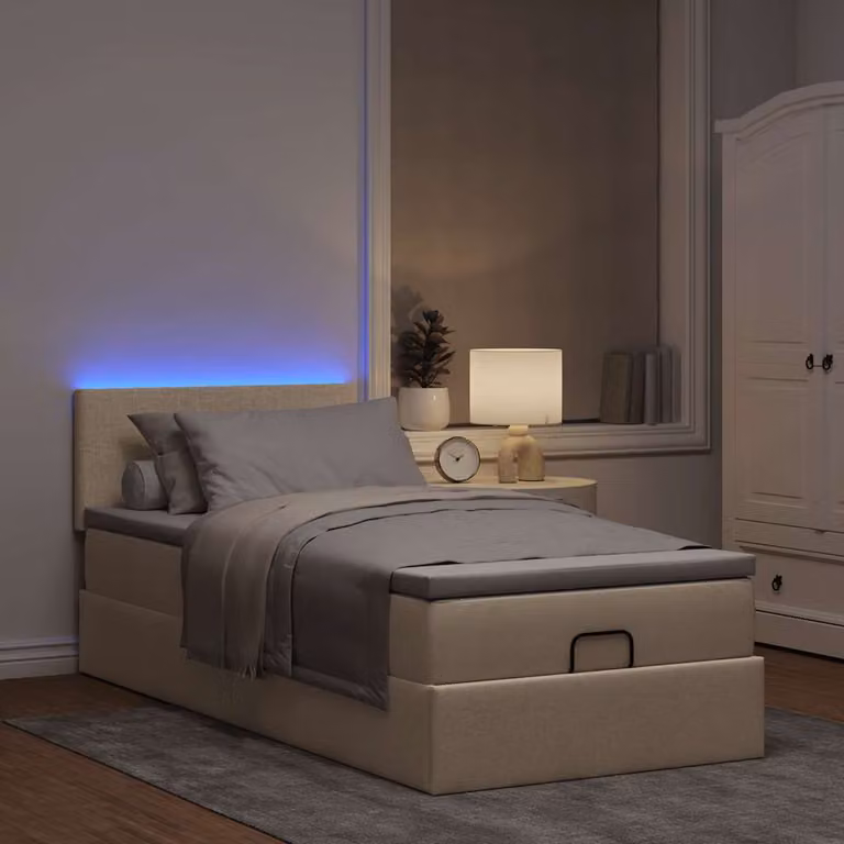 Maison Exclusive - Letto ottomano con materasso e LED color crema 90x200 cm tessuto