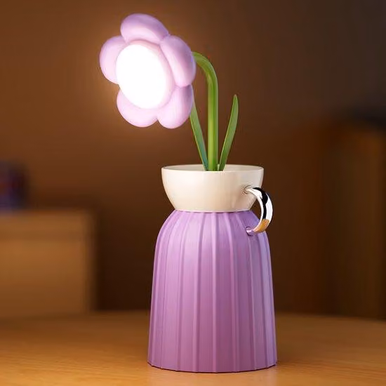 Lampada da lettura a LED elettrica a batteria a forma di girasole, lampada da comodino con 3 colori e regolazione continua dell'intensità luminosa, ideale per mamme, fidanzate o nonne (viola).