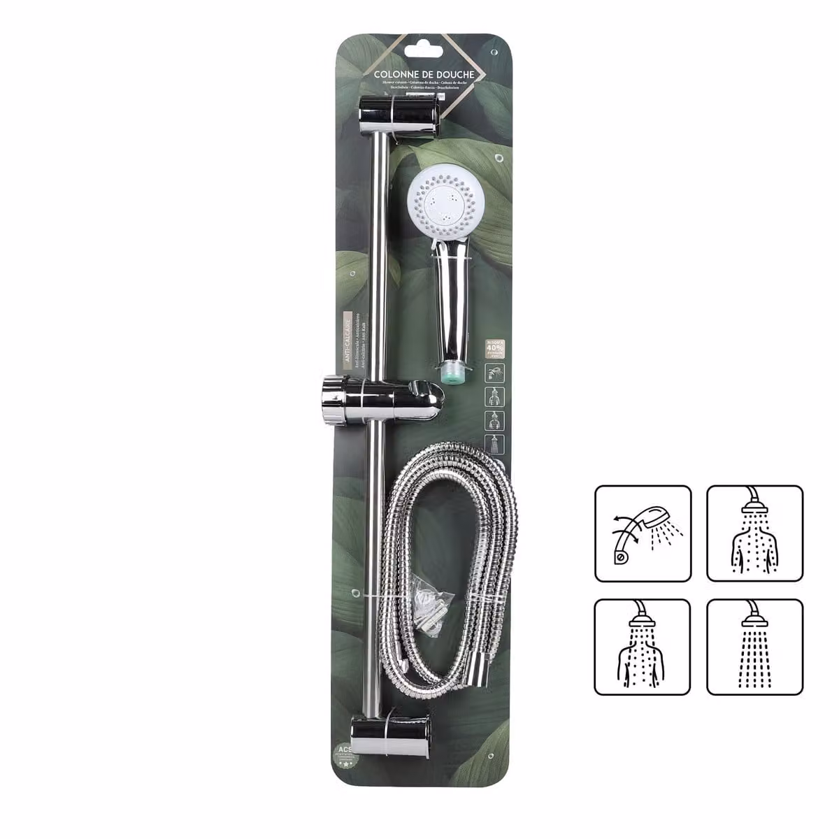 DOCHTMANN Set di soffioni doccia 3 ugelli, supporto a parete, tubo flessibile 150 cm