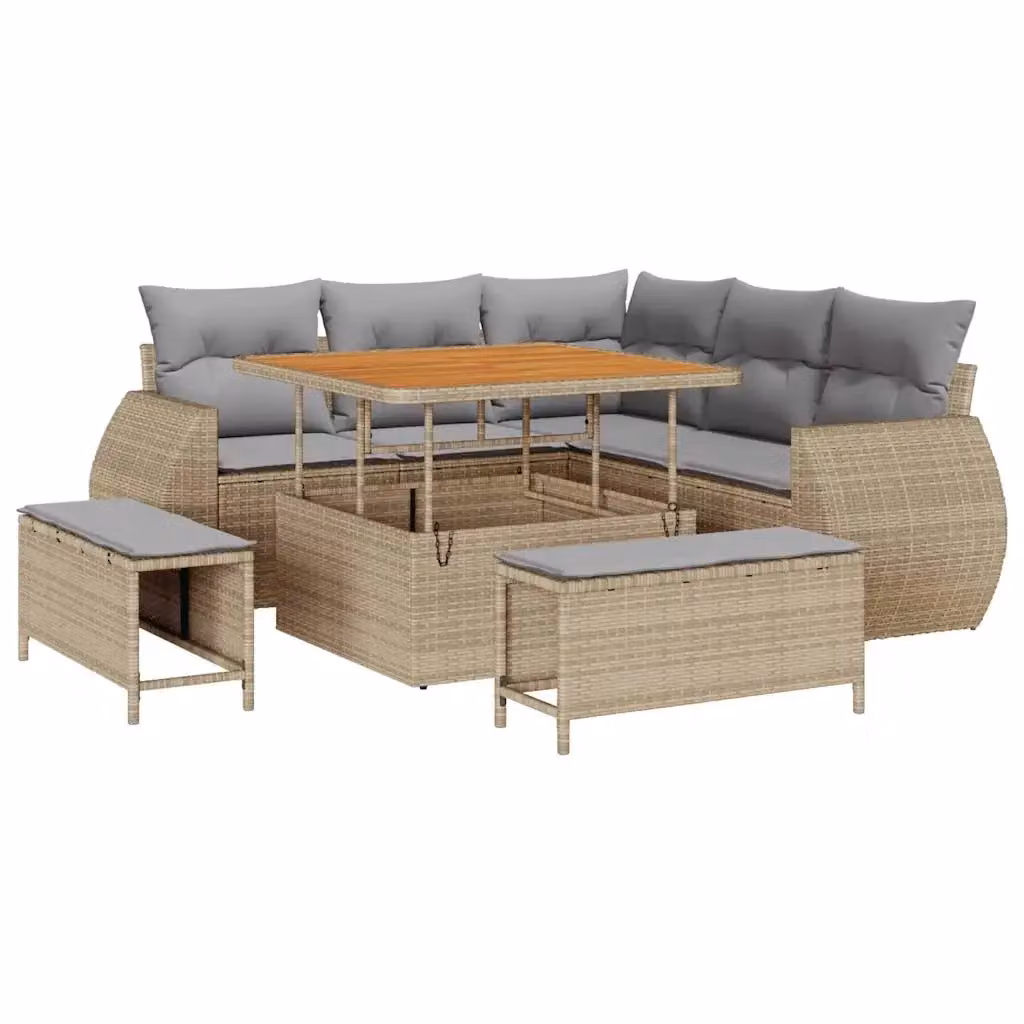 Set Divano da Giardino vidaXL a Forma di L composto da 8 Pezzi con Tavolino e Cuscini, Colore Beige e Grigio – 2