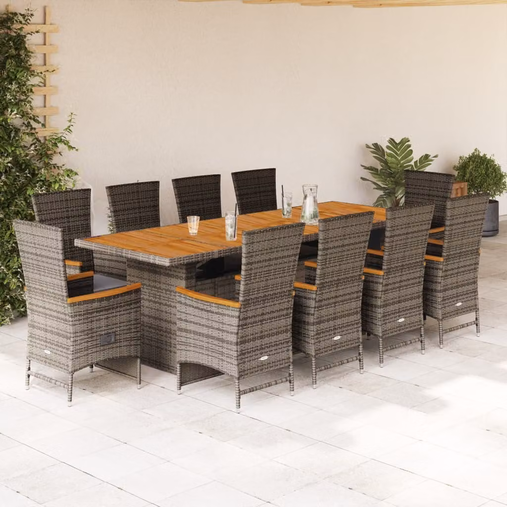 Maison Exclusive - Set da pranzo da giardino 11 pezzi con cuscini in polyrattan grigio