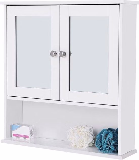 Mobile con specchio per il bagno - 2 ante - 1 cassetto - legno - bianco