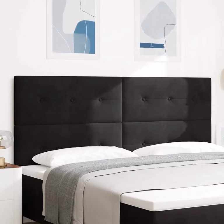 Testiera per letto moderna vidaXL in velluto nero con struttura in legno di pino, Larghezza: 200 cm
