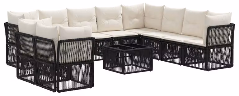 Set Divano da Giardino 11 pcs Nero polyrattan