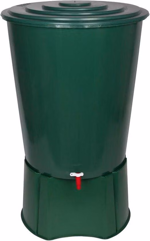 Serbatoio per l'acqua piovana in plastica con capacità di 310 litri - rubinetto verde e robusto con chiusura di sicurezza