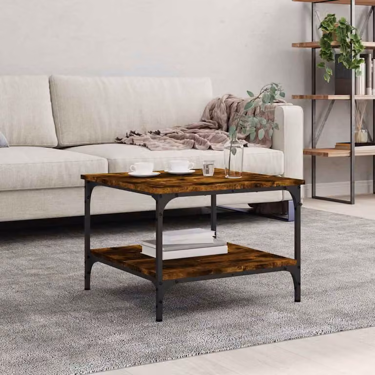 vidaXL Tavolino da Salotto Quadrato in Legno e Metallo, Rovere Fumo, L 55 x P 55 x H 40 cm