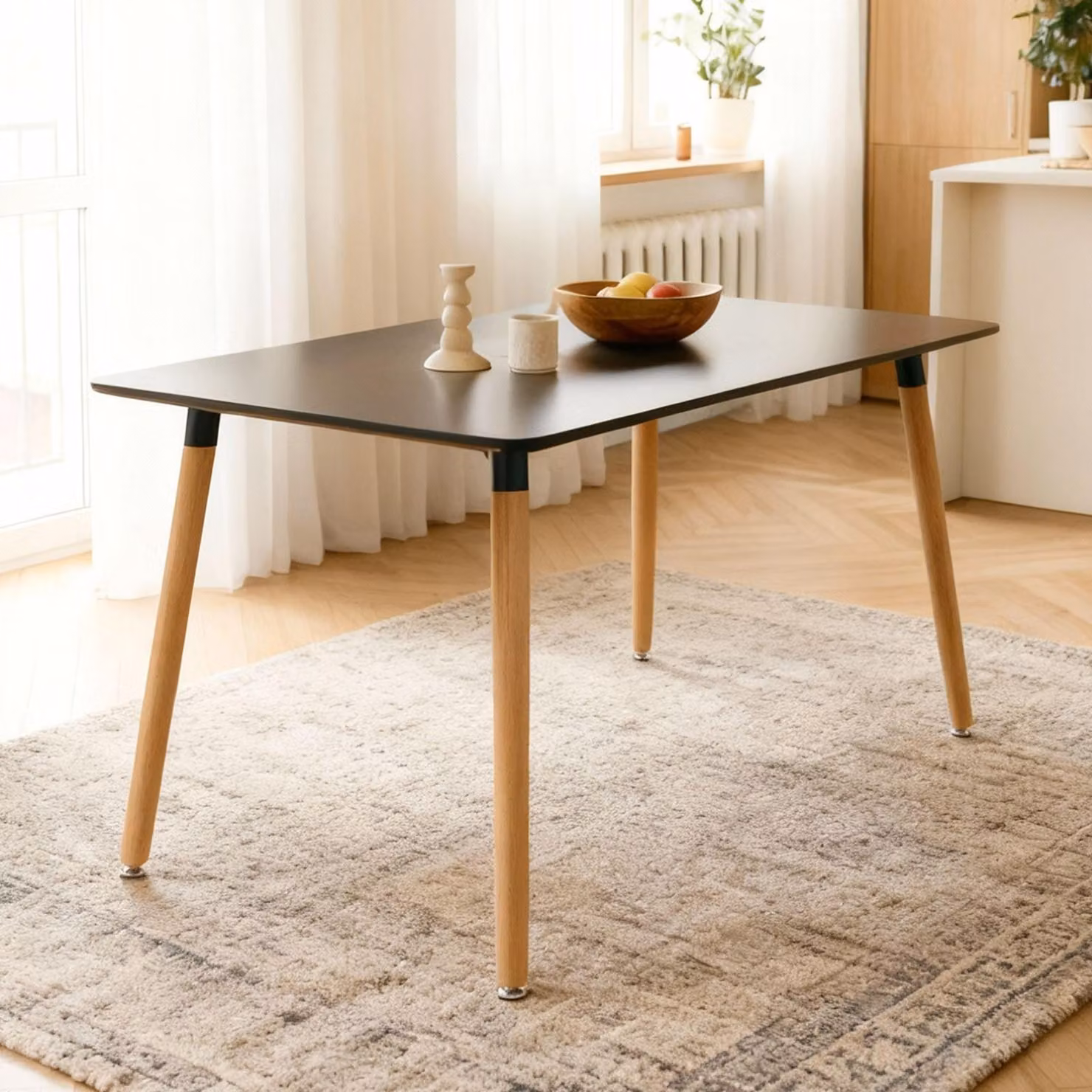 Tavolo da pranzo SHANNON, 120 x 70 cm, nero - tavolo rettangolare per sala da pranzo in MDF laccato, ideale per cucina e zona pranzo, di ispirazione scandinava con gambe in legno di faggio