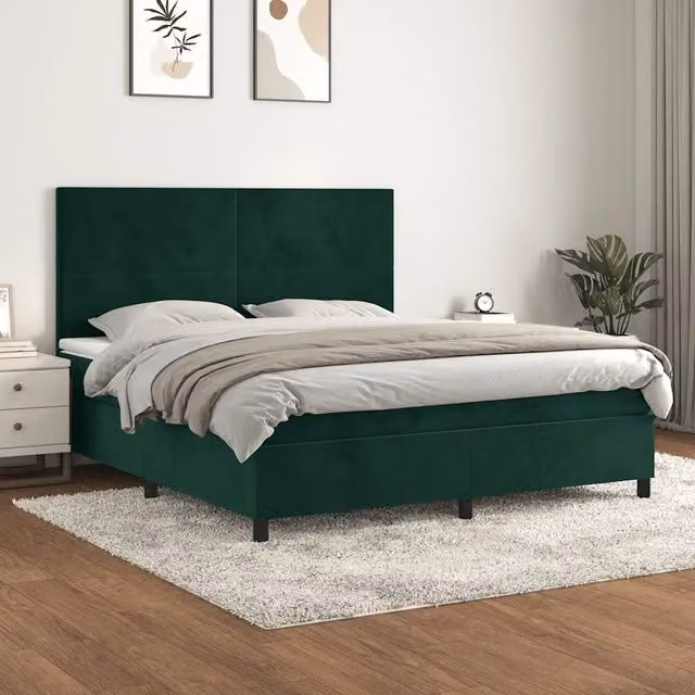 Letto Ibrido con Giroletto a Molle e Materasso vidaXL in Velluto Verde Scuro L/P: 160 x 200 cm – 1