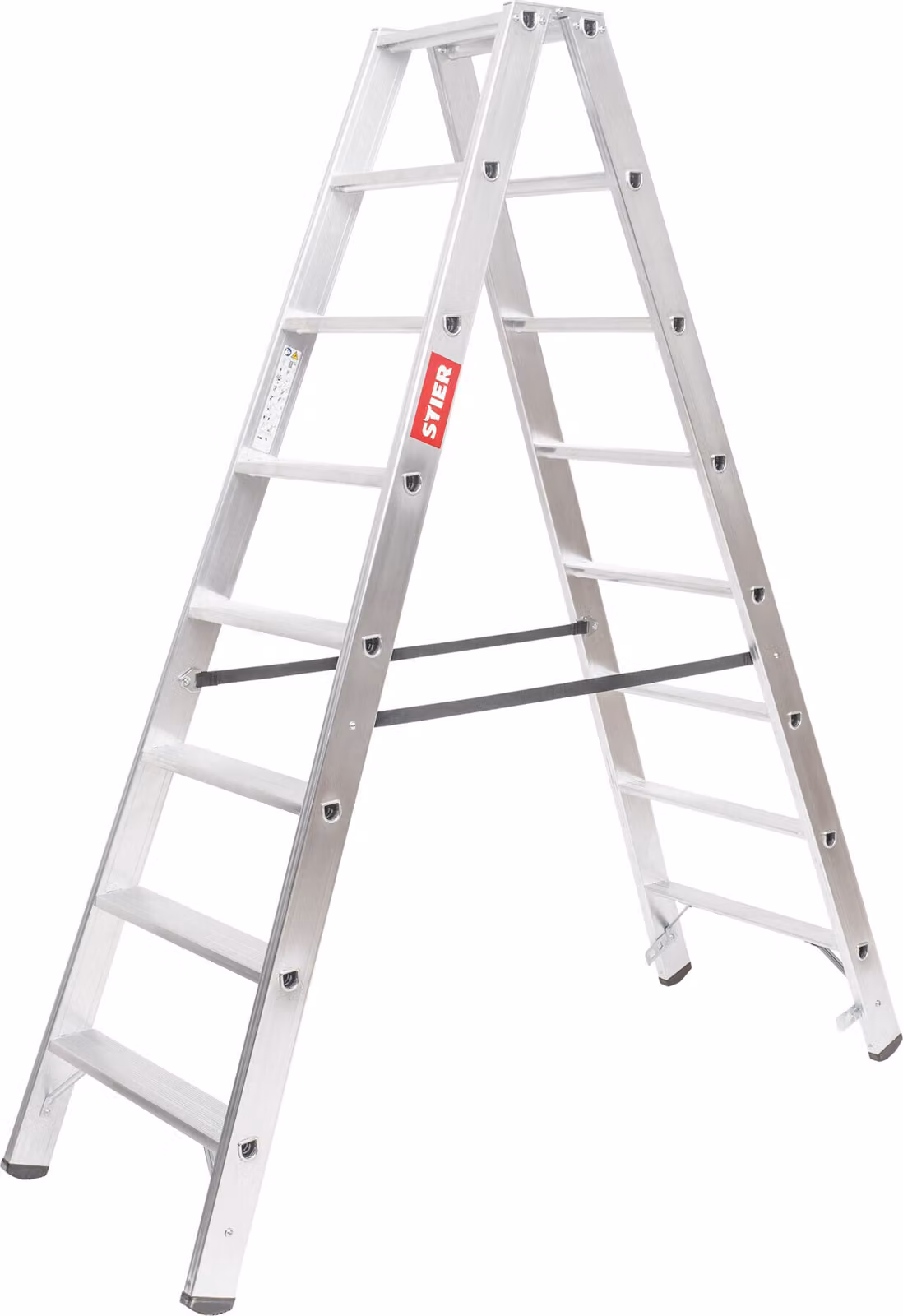 STIER Scala a pioli Premium 2x8 gradini, utilizzabile su entrambi i lati, scala di sicurezza in alluminio, scala multiuso, scala pieghevole, superficie di appoggio, scala da lavoro antiscivolo