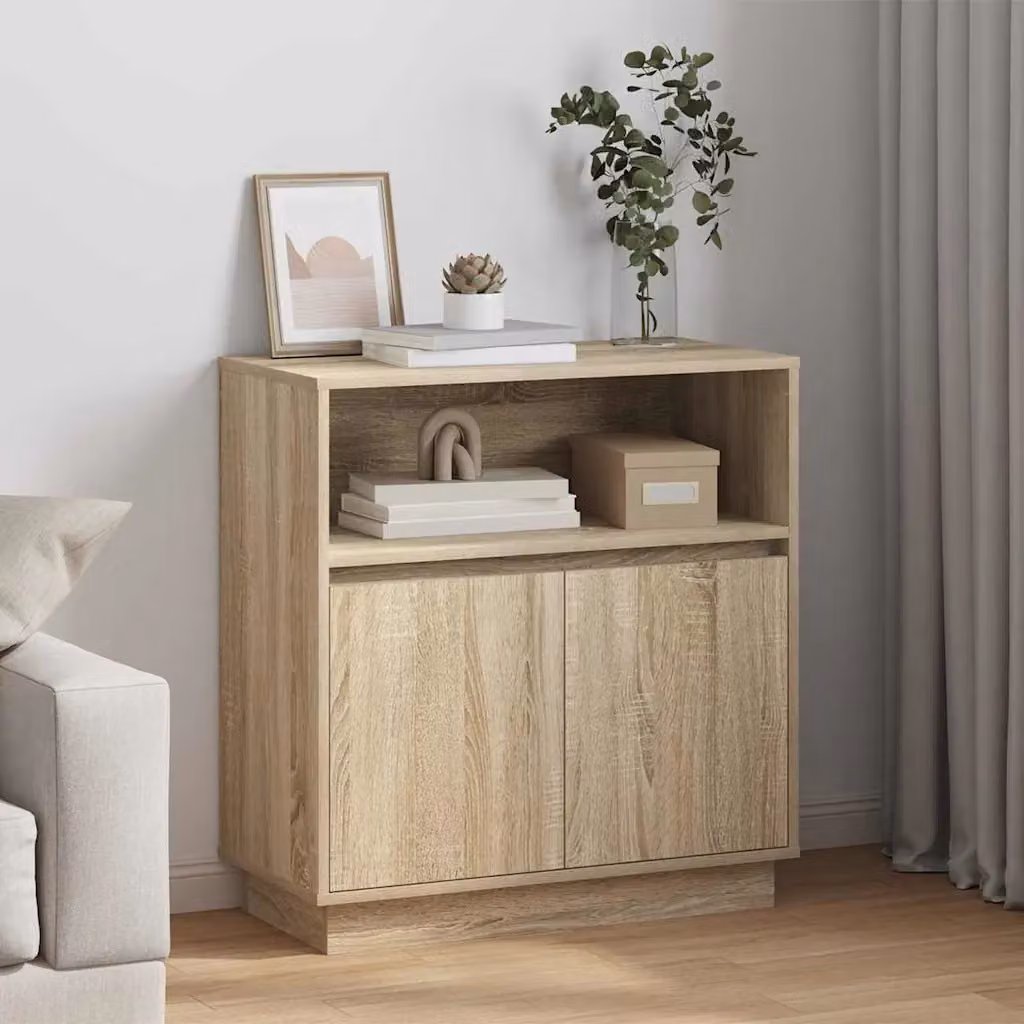 Madia moderna vidaXL con illuminazione LED in rovere sonoma e legno ingegnerizzato, L 71 x P 34,5 x H 75 cm