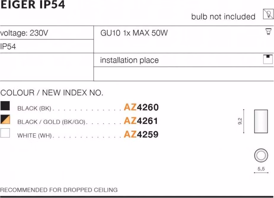 Apparecchio spot a plafone IP54 EIGER AZ4260 Azzardo