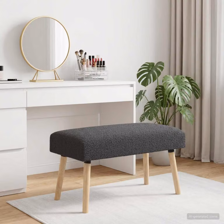 Panchina moderna vidaXL in tessuto bouclé grigio con struttura in legno, L: 80 cm, P: 40 cm, H: 46 cm