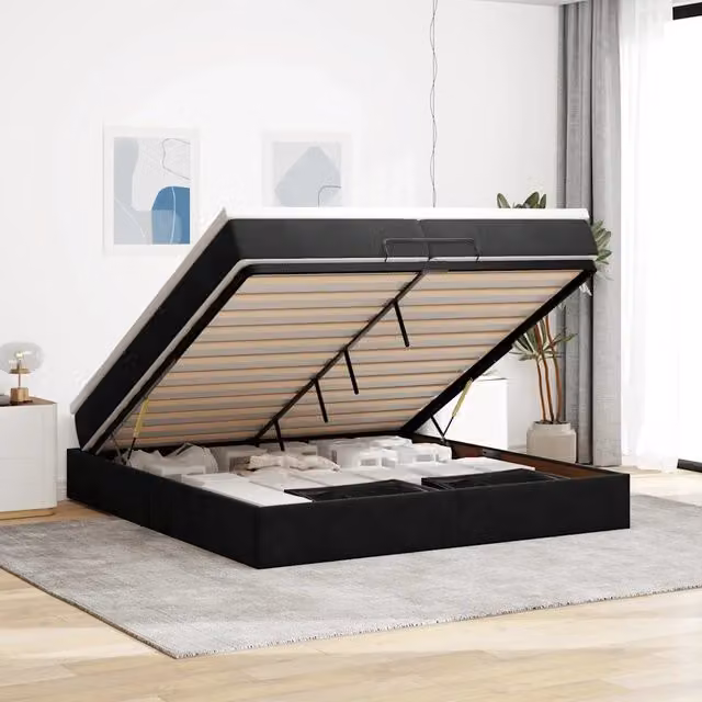 Struttura Letto Pouf con Materassi Nero 200x200 cm Velluto 3311209