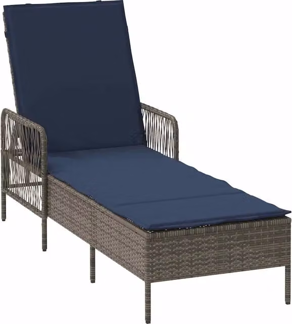 Lettino da sole in polyrattan per giardino e terrazza, Grigio e Blu Navy, L: 200 cm, P: 55 cm, H: 92 cm – 1