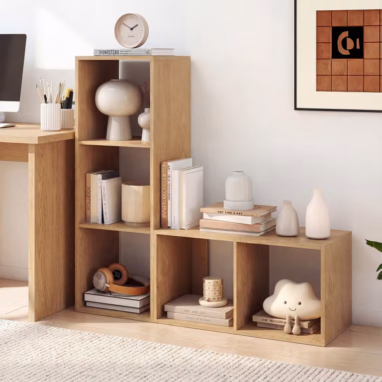 Costway Libreria a 2 livelli con retro aperto, Libreria autoportante per casa in stile moderno per soggiorno Naturale