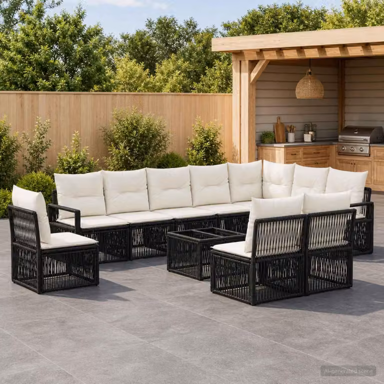 Maison Exclusive - Set da giardino composto da 11 pezzi, divano in rattan sintetico nero