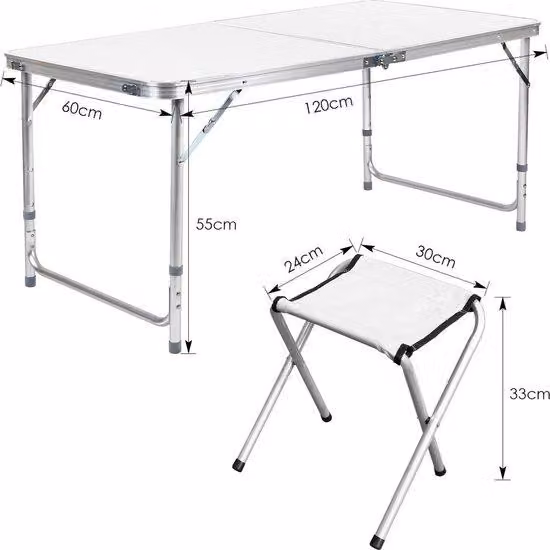 Tavolo da campeggio pieghevole 120x60 cm, bianco, 5 pezzi