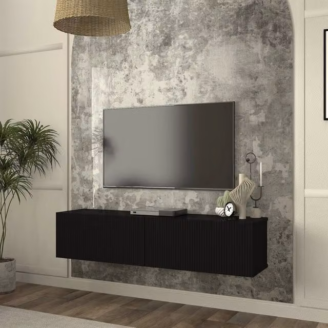 Mobile Porta TV da Parete Verpsboga en.casa con 2 Ante Decorative Nero L: 135 cm, P: 31,5 cm, H: 30 cm