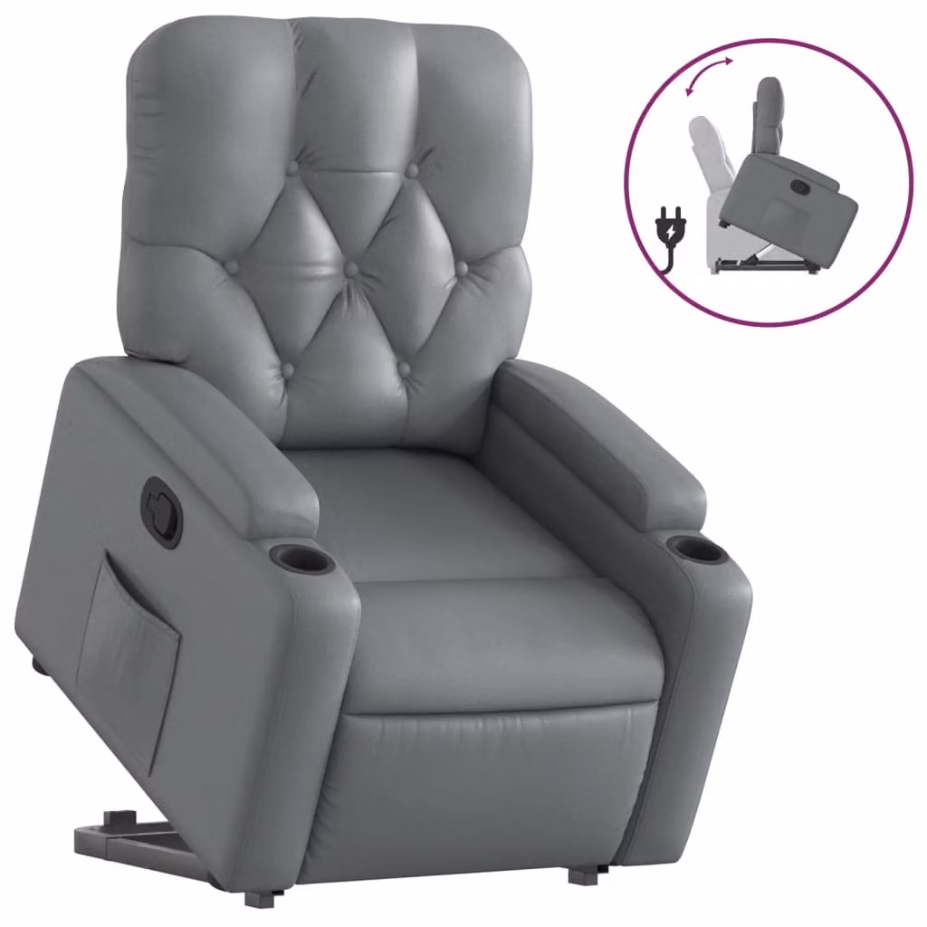 Poltrona Alzapersona Reclinabile Grigio in Pelle finta
