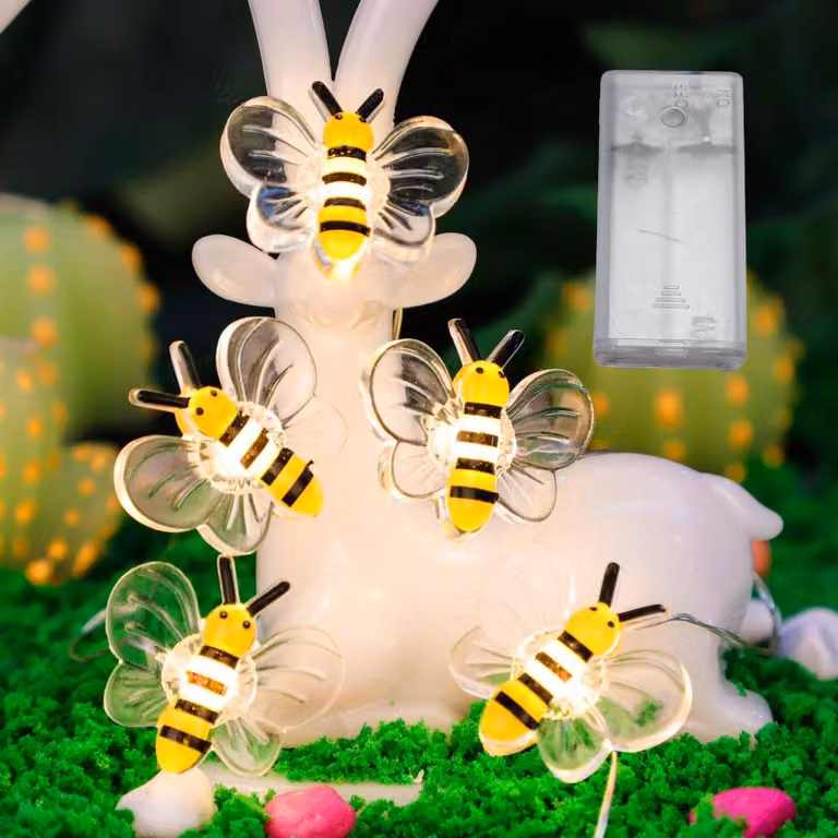 Catena luminosa a LED a forma di ape, 2 metri, 20 LED, colore giallo, per interni ed esterni