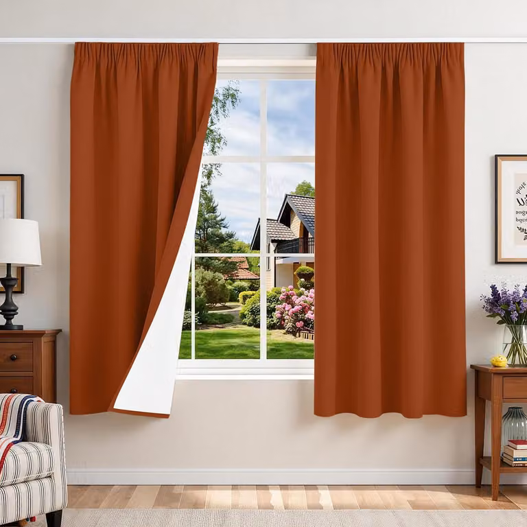Tende completamente oscuranti con balze - Tende oscuranti color terracotta, dimensioni 175x140 cm