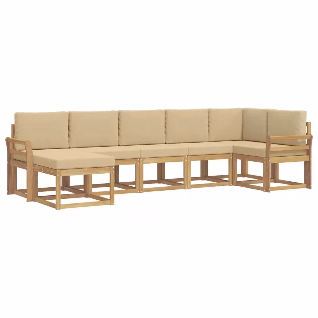 Set di divani da esterno a L vidaXL in legno di acacia con cuscini, bianco e beige – 2