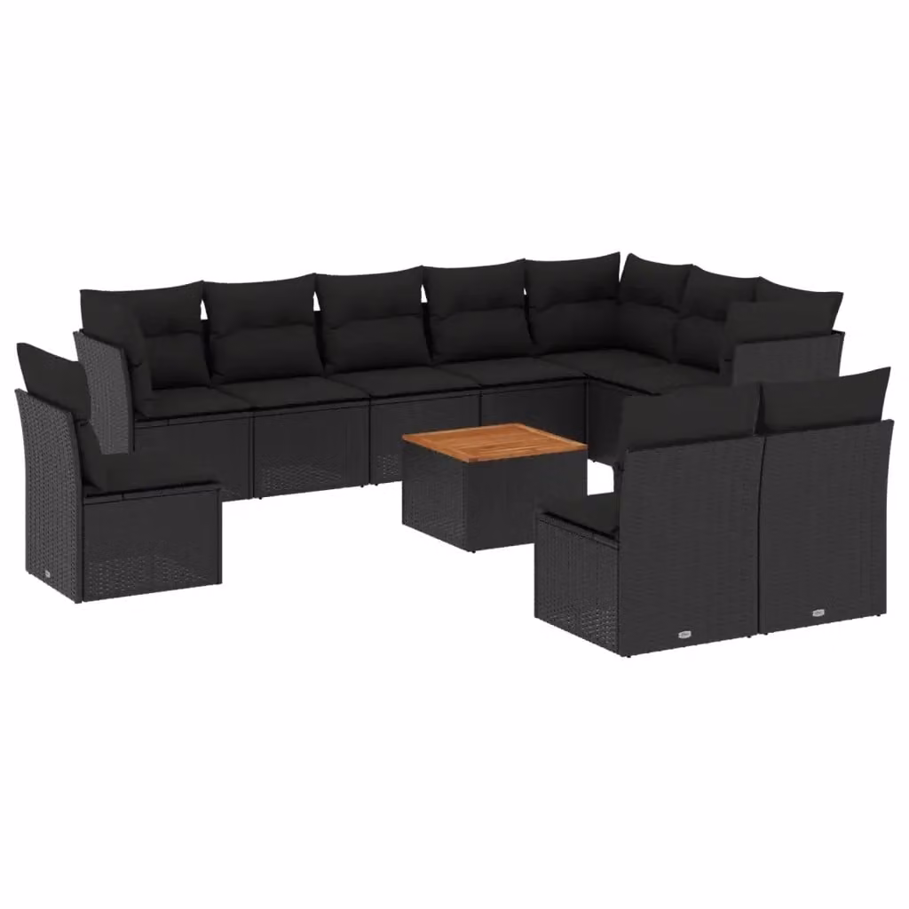 vidaXL Set Divani da Giardino 11 pz a Forma a L con Cuscini e Tavolino, Polyrattan Nero e Marrone con Struttura in Acciaio e Legno di Acacia – 2