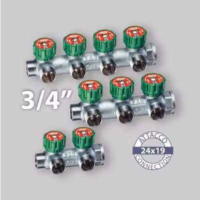 COLLETTORE LINEARE MASCHIO/FEMMINA 3/4" CON RUBINETTI DI ARRESTO FAR 4 Vie 24x19