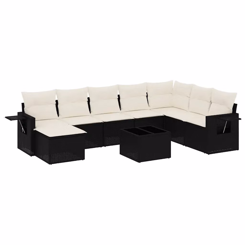 Set di divani da giardino vidaXL in polyrattan nero con cuscini, tavolino e pouf, composizione a forma di U per esterno – 2