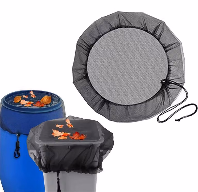 Contenitore per foglie e rifiuti da giardino, rete, diametro 120 cm, colore nero, con corda di serraggio per proteggere dalle larve di zanzara e dalle foglie