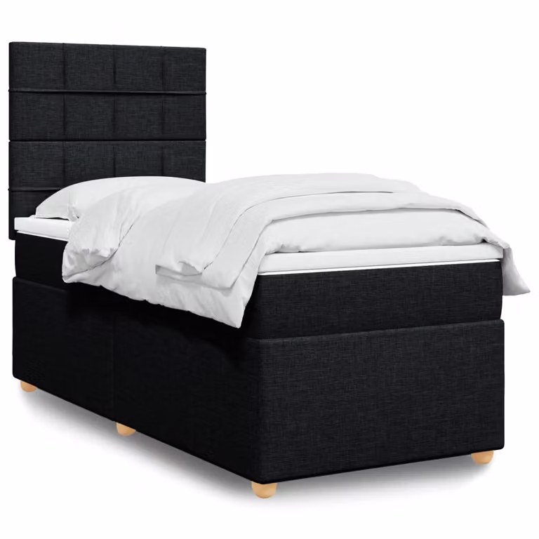 vidaXL Letto Ibrido con Giroletto a Molle e Materasso in Tessuto Nero, L/P/H: 90 x 200 cm