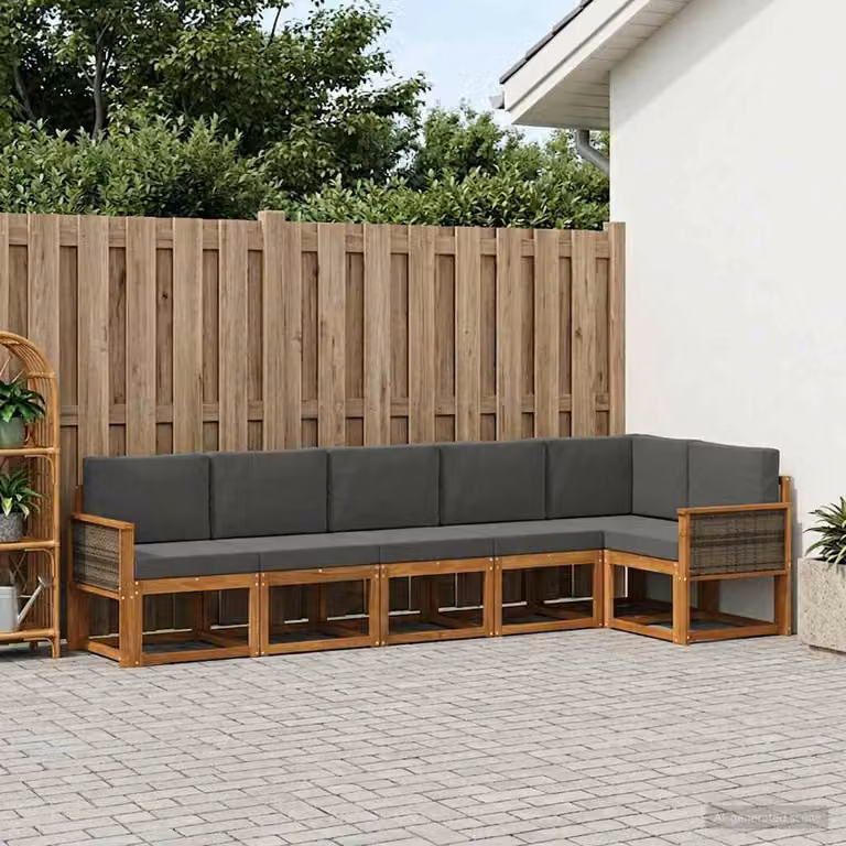 Set di divani da esterno vidaXL a forma di L composto da 6 pezzi in legno di acacia con cuscini beige e antracite