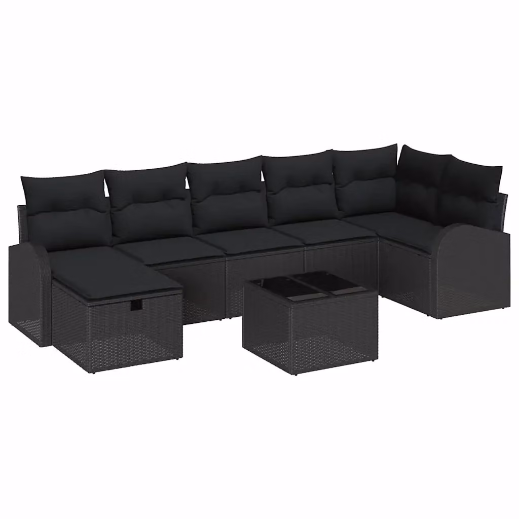 Set di divani da giardino vidaXL in polyrattan nero con cuscini, composizione a L con elementi angolari e pouf, 8 pezzi – 2