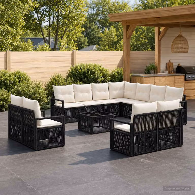 Maison Exclusive - Set di divani da giardino, 12 pezzi, in rattan sintetico nero