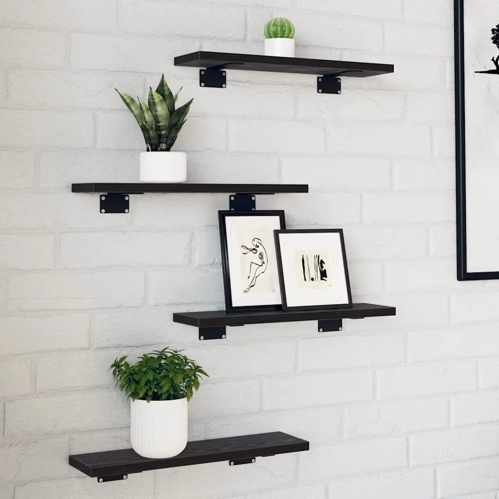 Set di 4 scaffali a parete vidaXL in legno ingegnerizzato nero opaco, 3 livelli, L: 40 cm, P: 10 cm, H: 1,5 cm