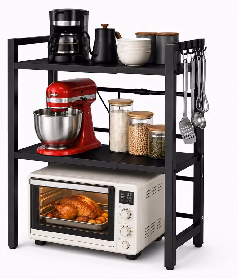 Ripiano estraibile per microonde, da 40 a 63 cm, a due livelli, colore nero